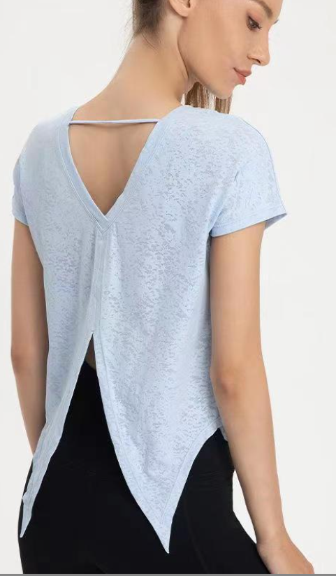 Womens Lace Short Sleeve T-Shirt Casual Round Neck Yoga Top